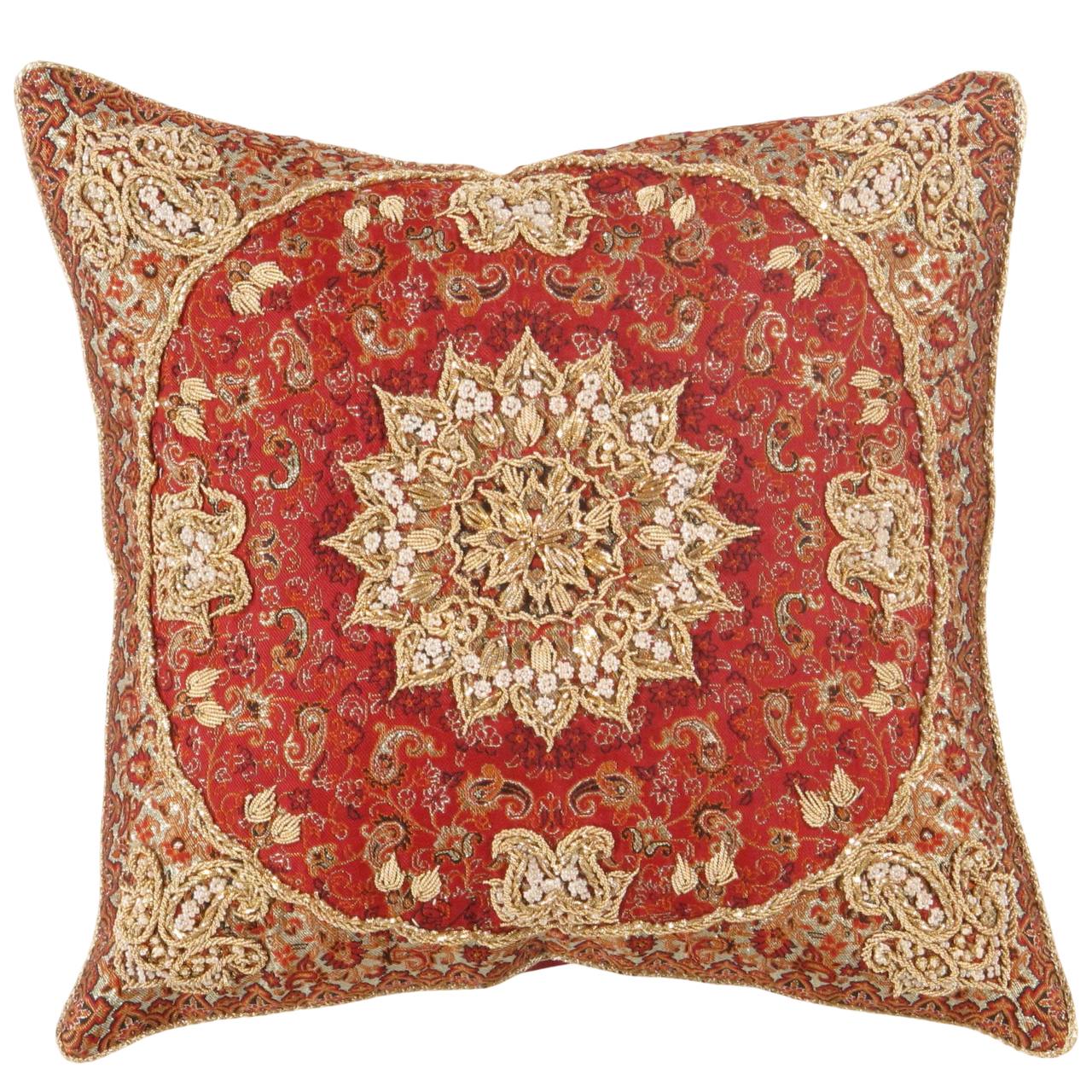Red Diamond Persian Silk Termeh  16"X 16"